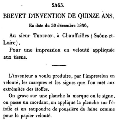 Brevet d'invention du sieur Thouron de Chauffailles (1846)
