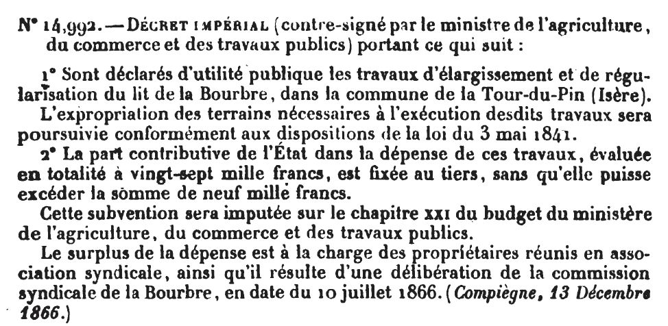 Travaux de régularisation du lit de la Bourbre en 1866
