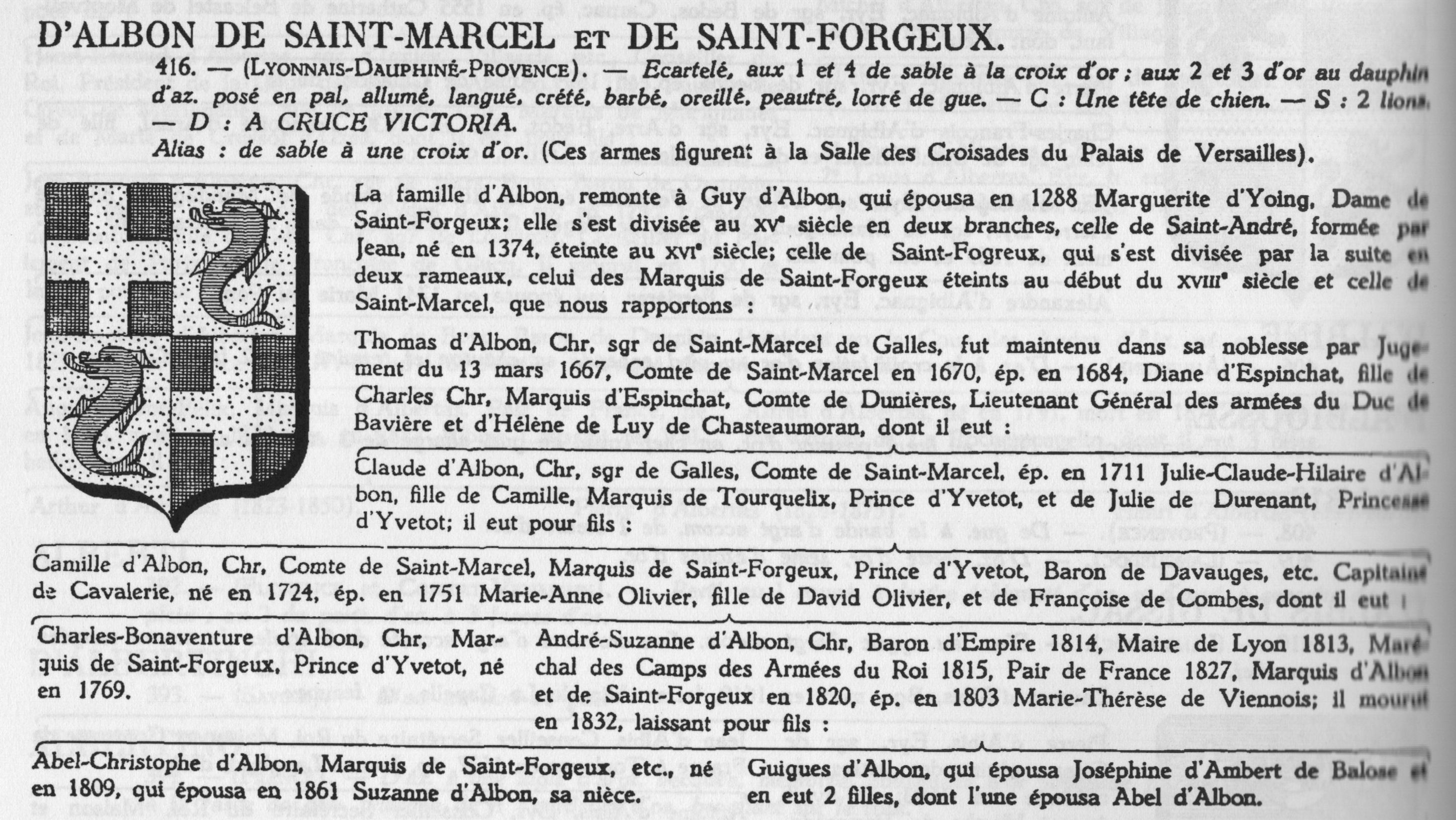 Famille d'Albon Famille d'Albon de Saint-Marcel et de Saint-Forgeux