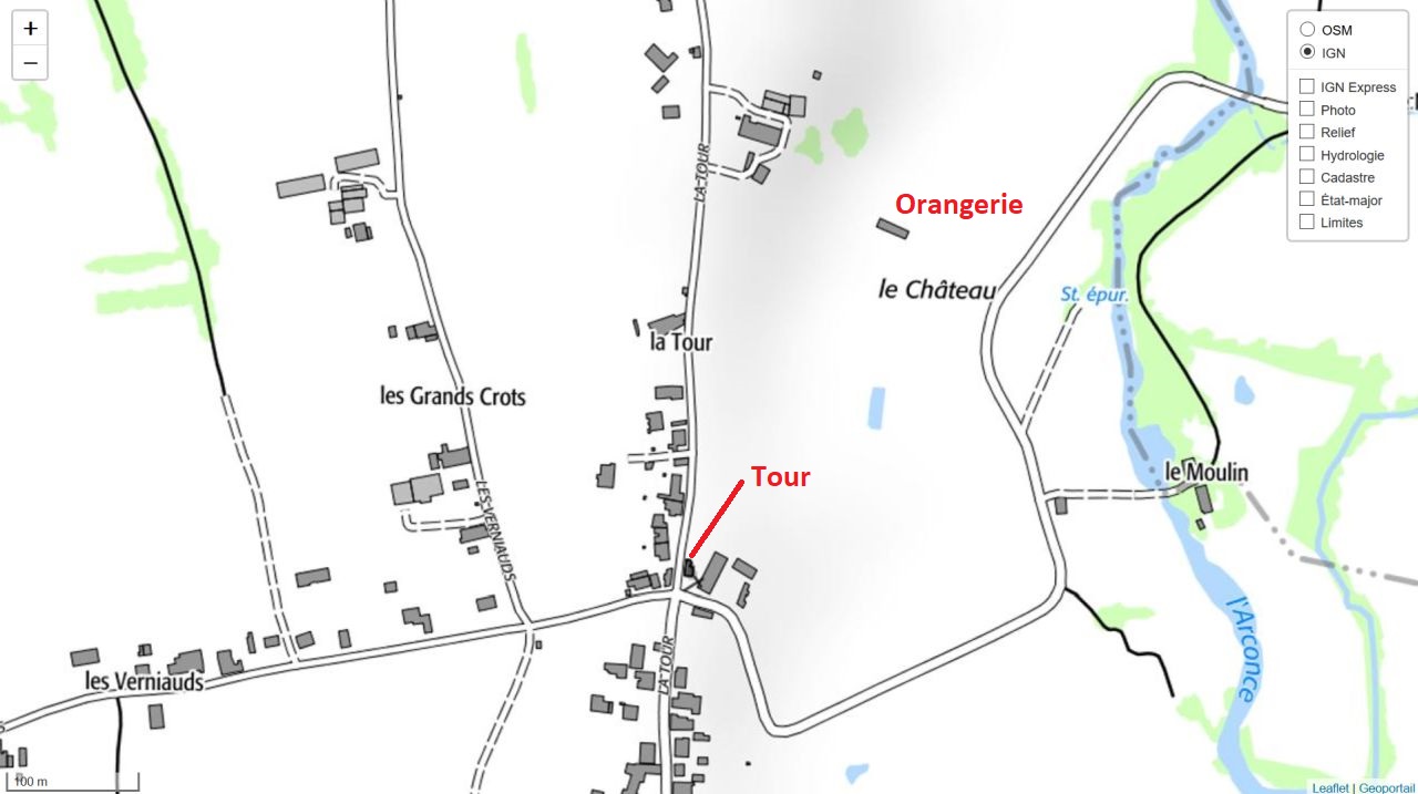 Emplacement de l'ancien château de Montceaux-l'Étoile sur une carte IGN
