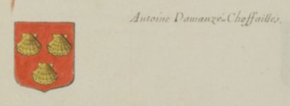 Antoine d'Amanzé de Chauffailles et son blason : de gueules, à trois coquilles d'or